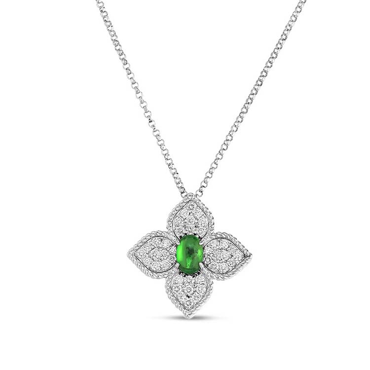 Roberto Coin Princess Flower Necklace with Diamonds & Tsavorite ...