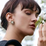 Princess Flower Earrings with Diamonds & Malachite