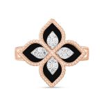 Princess Flower Ring with Diamonds & Black Jade