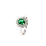 White Gold Ring 9kt with White Cubic Zirconia & Synthetic Emerald