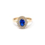 Yellow Gold 9kt Ring with White Cubic Zirconia & Synthetic Blue Sapphire