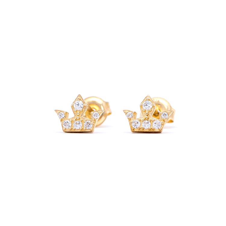 Yellow 9kt Gold Earrings with White Cubic Zirconia