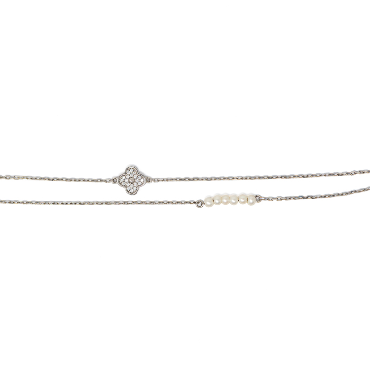 White Gold 9kt Bracelet with Mother of Pearls and Cubic Zirconia