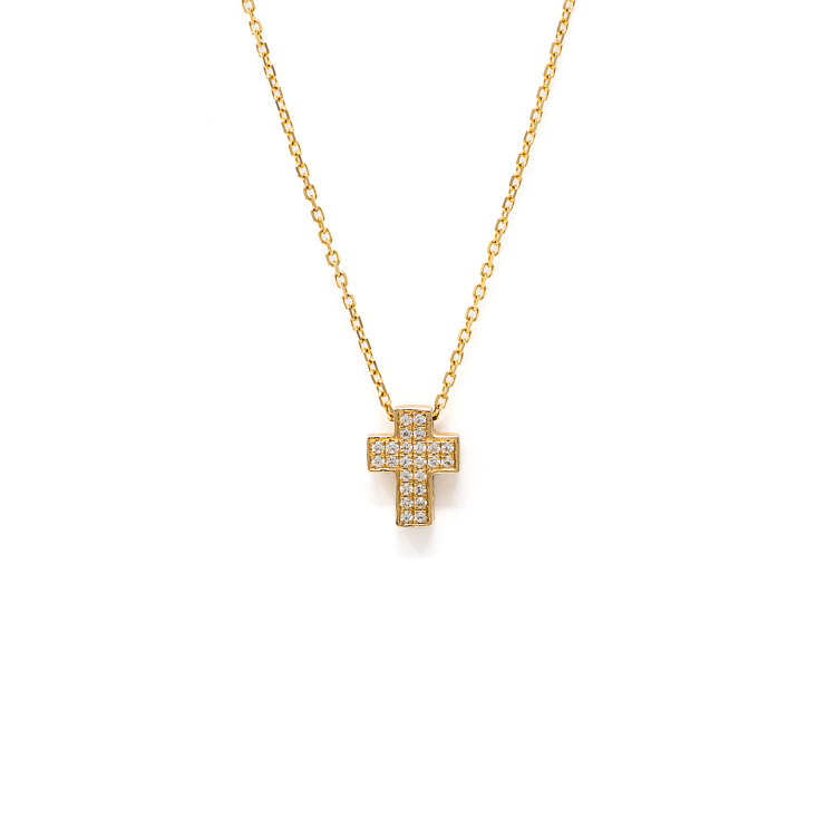 Yellow Gold 9kr Cross and Chain with Cubic Zirconia.