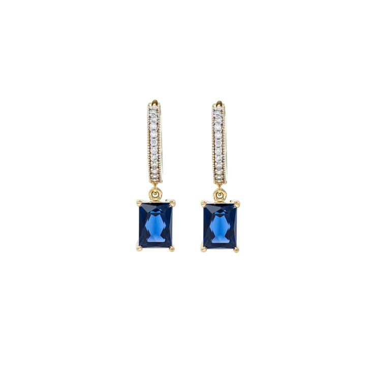 Handmade Yellow Gold 9kt Earrings with Synthetic Sapphire and Cubic Zirconia.