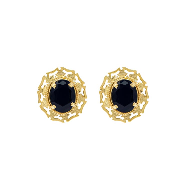 Handmade Yellow Gold 9kt Earrings with Black Zirconia