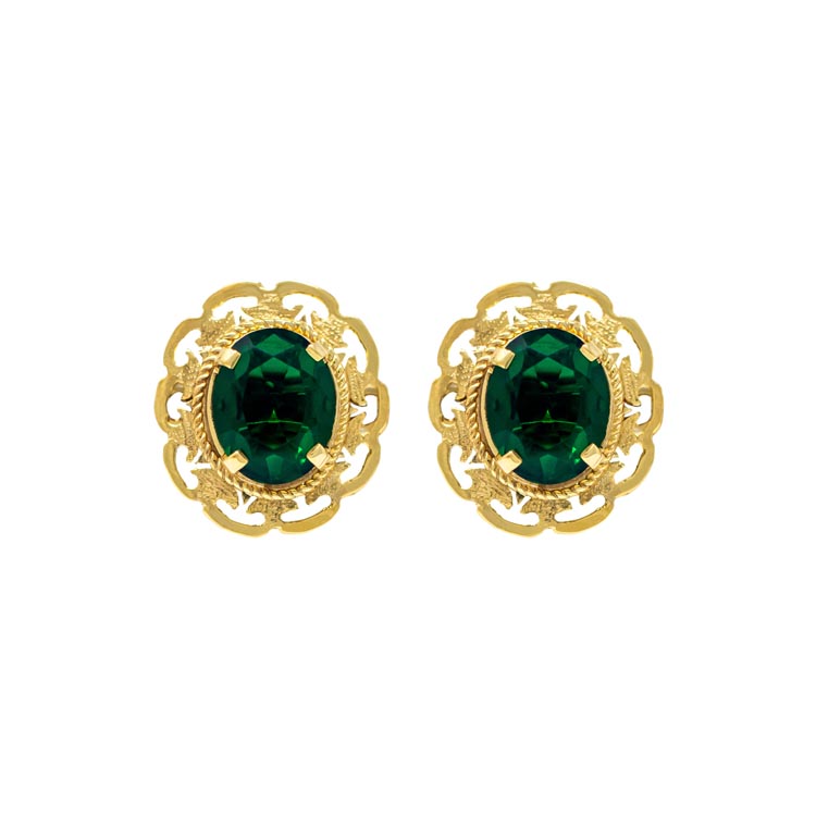 Handmade Yellow Gold 9kt Earrings with Synthetic Emerald