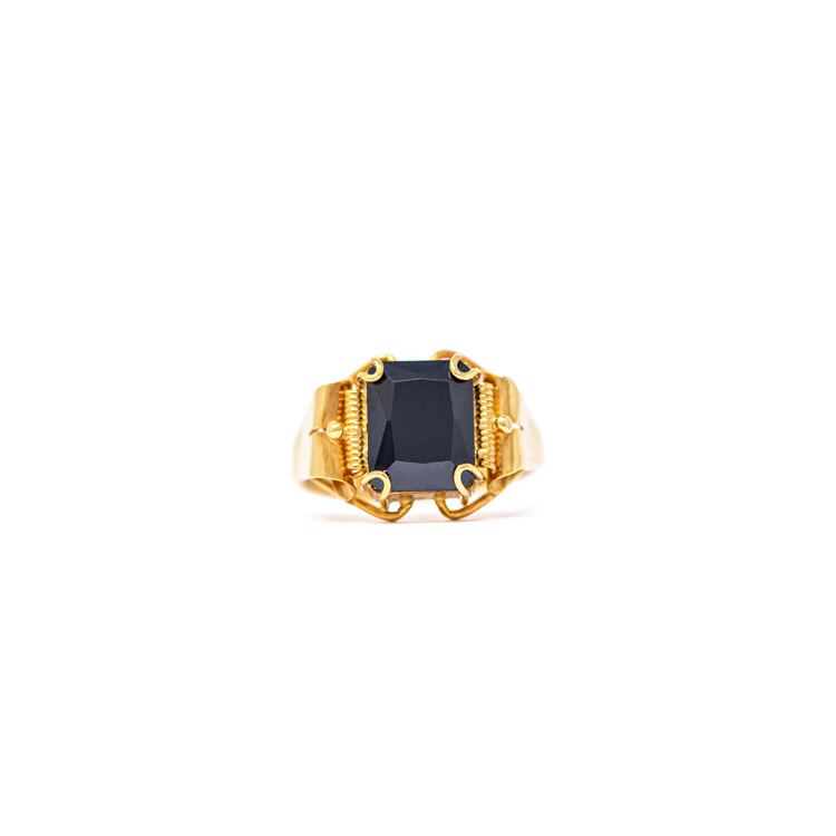 Handmade Yellow Gold 9kt Ring with Black Cubic Zirconia