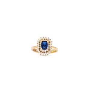 Yellow Gold 9kt Ring with Blue and White Zirconia.