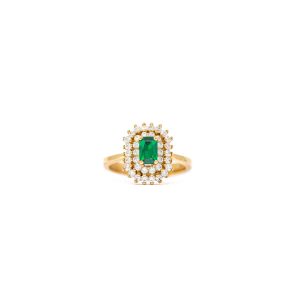 Yellow Gold 9kt Ring with Green and White Zirconia.