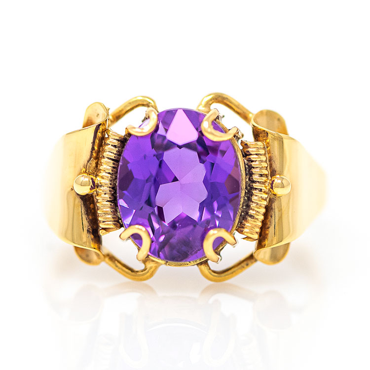 Handmade Yellow Gold 9kt Ring with Synthetic Amethyst