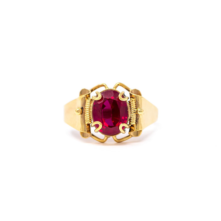 Handmade Yellow Gold 9kt Ring with Synthetic Ruby