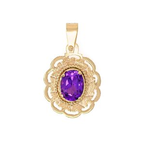 Handmade Yellow Gold 9kt Pendant with Synthetic Amethyst