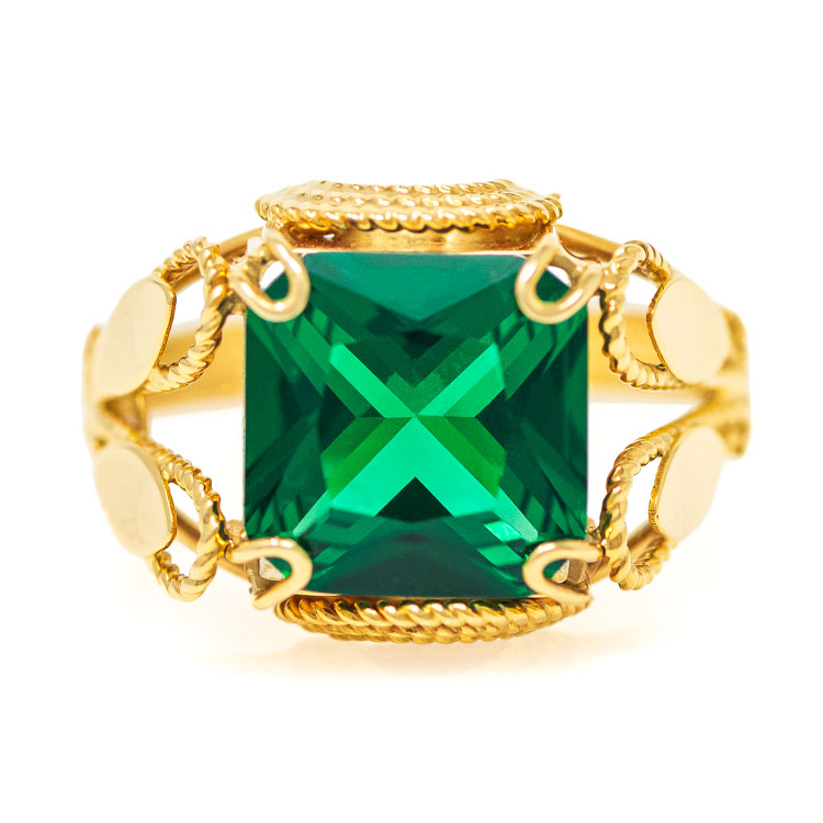 Handmade Yellow Gold 9kt Ring with Synthetic Emerald