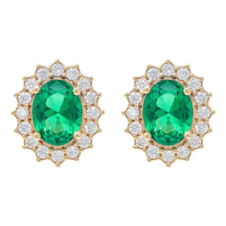 Yellow Gold 9kt Earrings with Synthetic Emerald and Cubic Zirconia