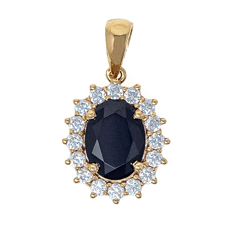 Pendant in Yellow Gold 9kt with Black and White Zirconia