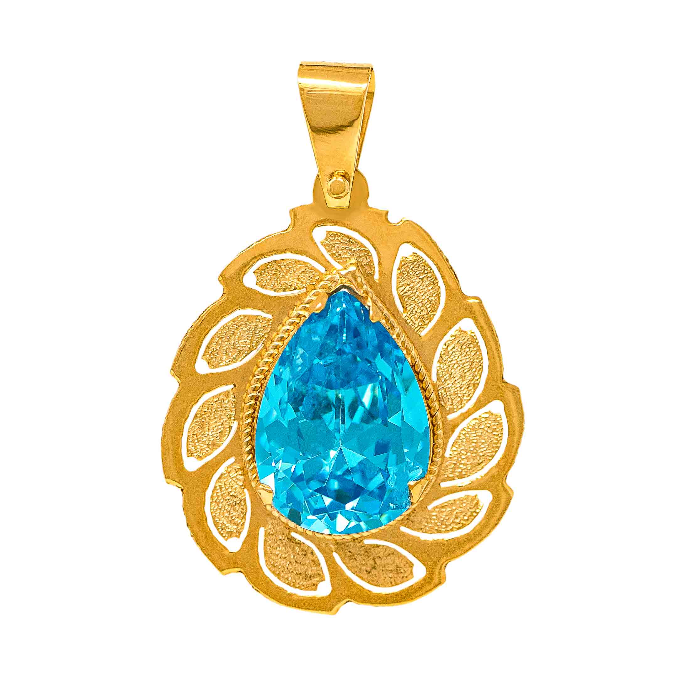 Handmade Pendant in Yellow Gold 9kt with  Synthetic Topaz