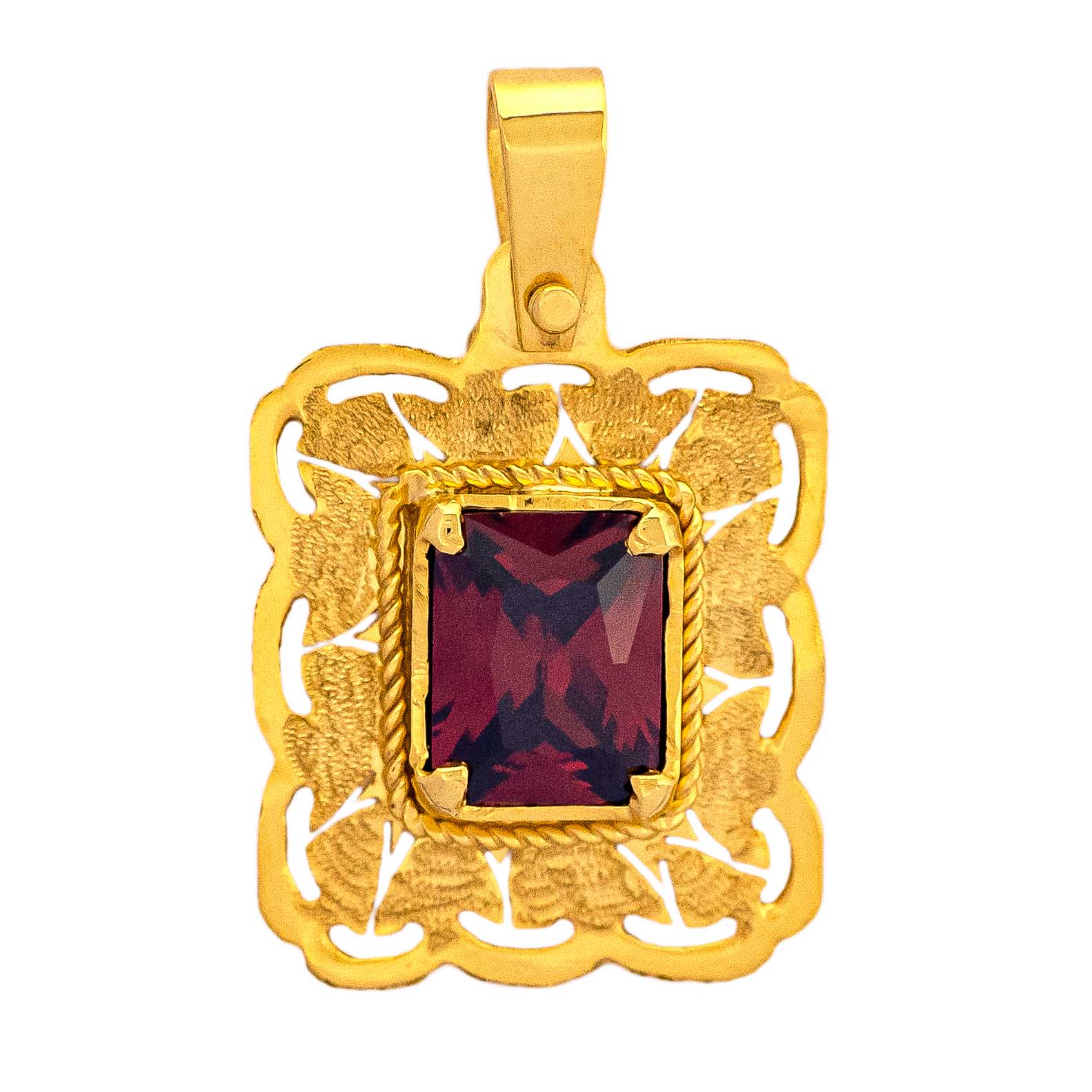 Handmade Pendant in Yellow Gold 9kt with Synthetic Garnet