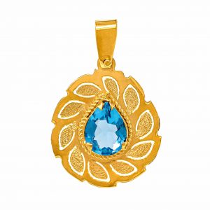 Handmade Pendant in Yellow Gold 9kt with  Synthetic Topaz.