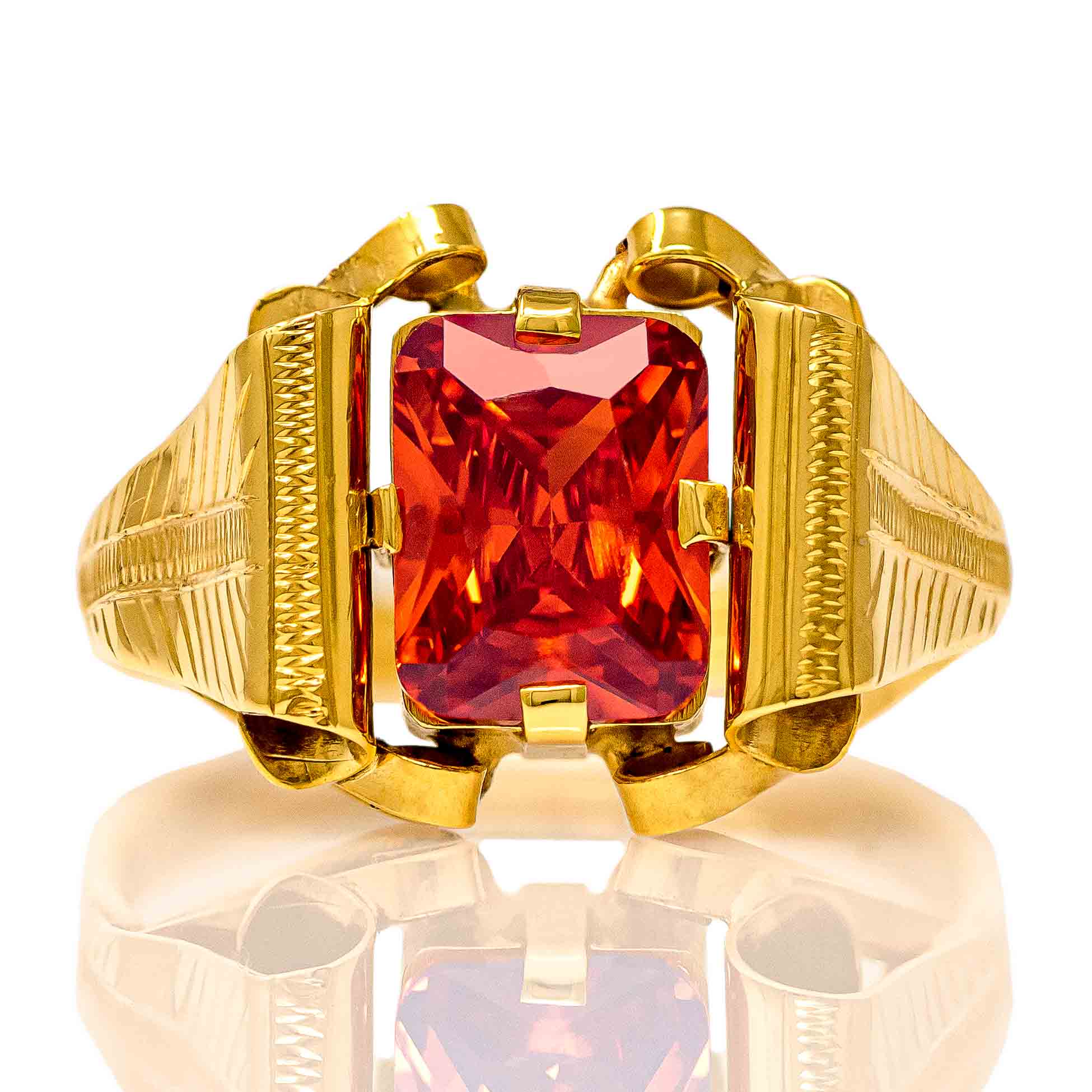 Handmade Yellow Gold 9kt Ring with Synthetic Garnet