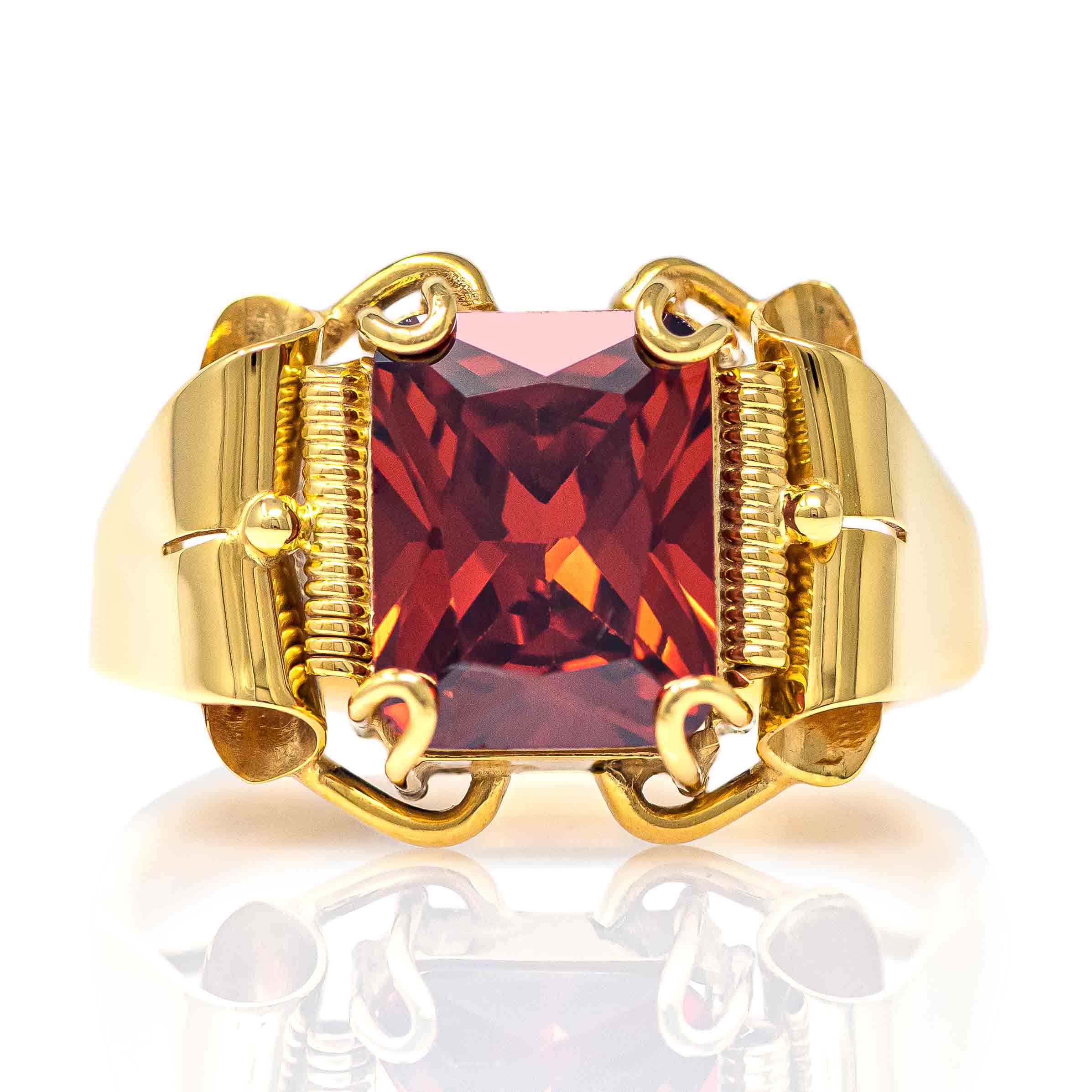 Handmade Yellow Gold 9kt Ring with Synthetic Garnet