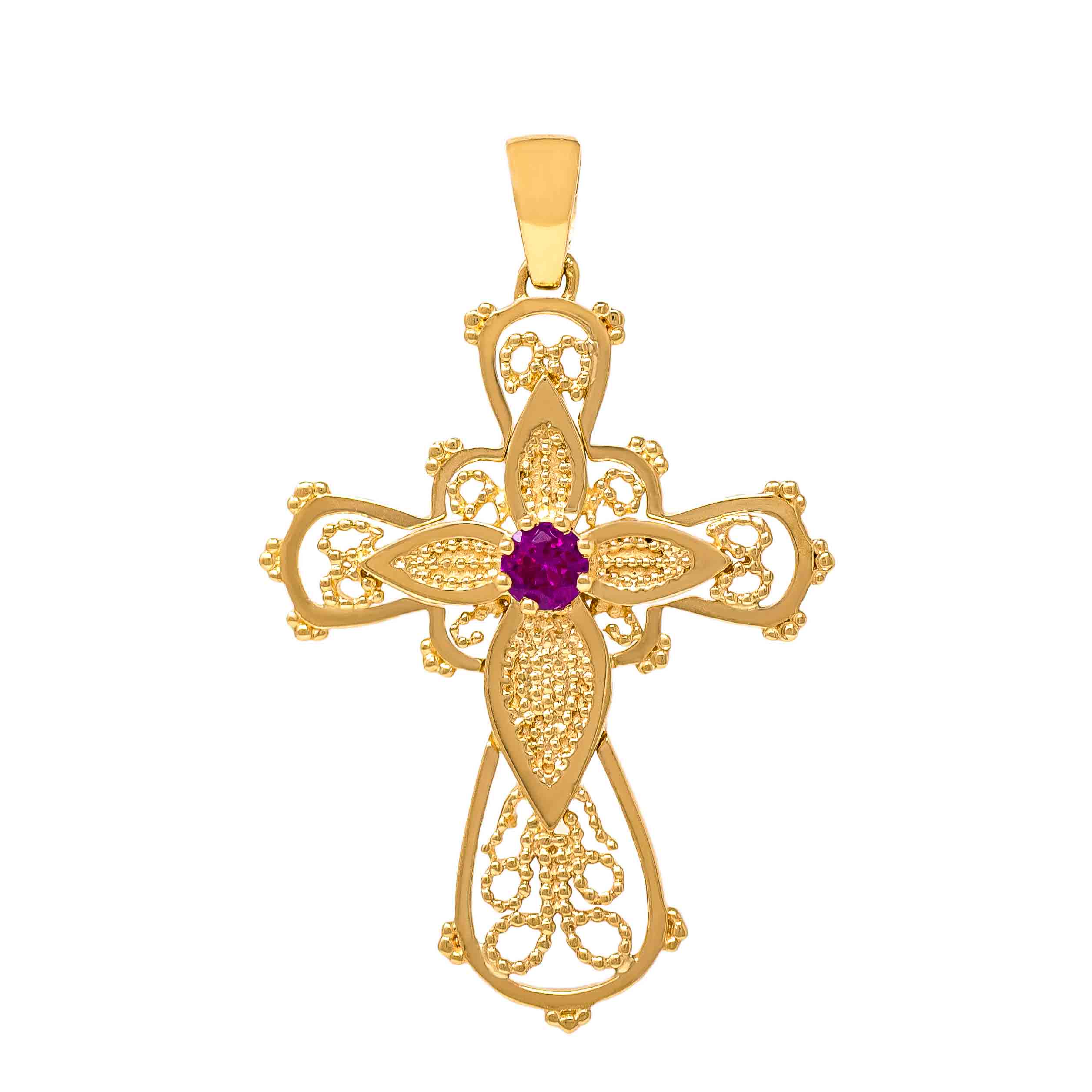 Cross in 9kt Yellow Gold with Synthetic Ruby