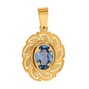 Handmade Pendant in Yellow Gold 9kt with Synthetic Topaz