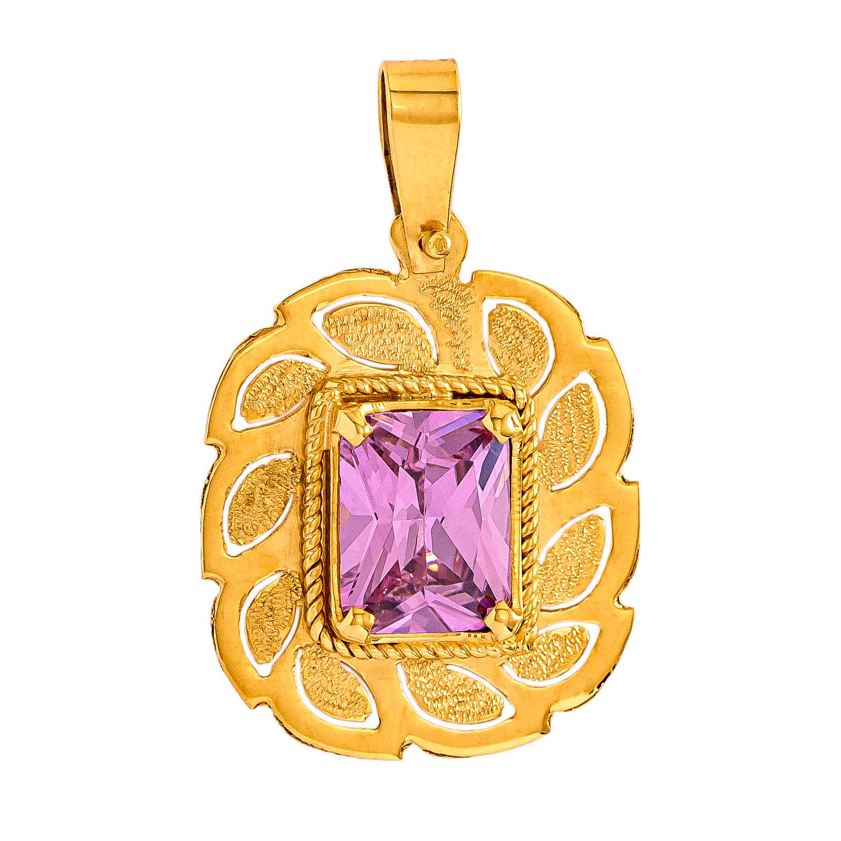Handmade Pendant in Yellow Gold 9kt with Synthetic Pink Sapphire