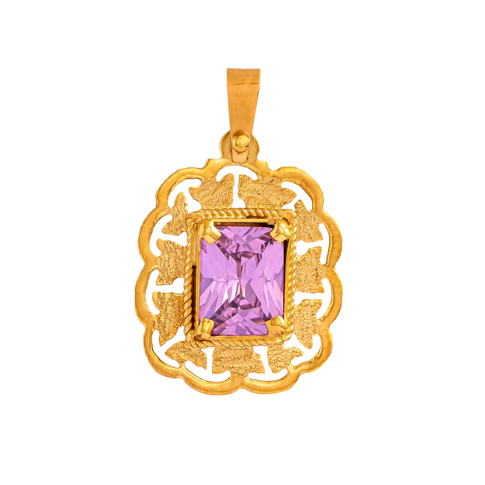 Handmade Pendant in Yellow Gold 9kt with Synthetic Pink Sapphire
