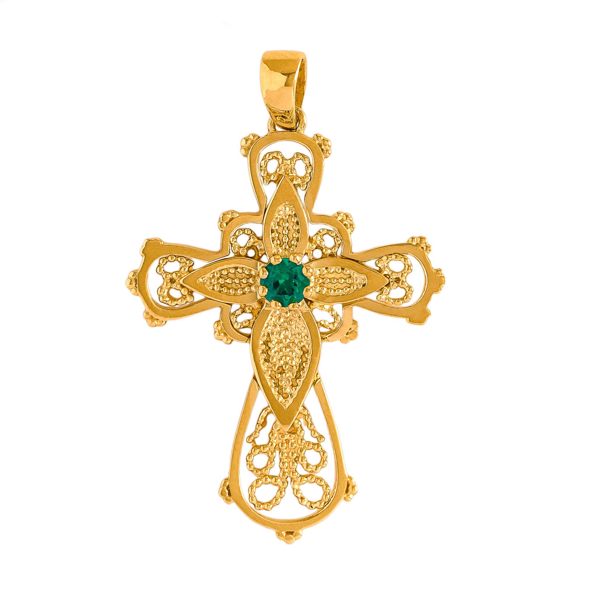 Cross in Yellow Gold 9kt with Synthetic Emerald