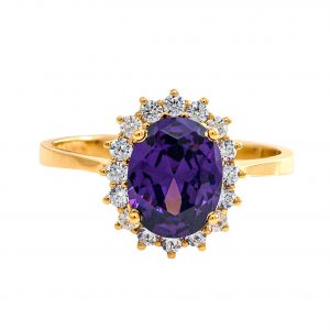 Yellow Gold 9kt Ring with Synthetic Amethyst and White Zirconia