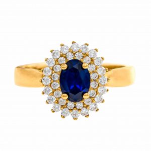 Yellow Gold 9kt Ring with Blue and White Zirconia