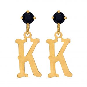 Handmade Yellow Gold 9kt Earrings with Letters and Black Cubic Zirconia