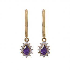 Yellow Gold 9kt Earrings with Synthetic Amethyst and White Cubic Zirconia