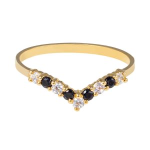 Handmade Yellow Gold 9kt Ring with Black and White Cubic Zirconia