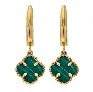 Yellow gold 9kt earrings with synthetic malachite