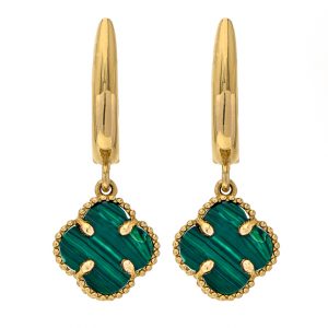 Yellow gold 9kt earrings with synthetic malachite