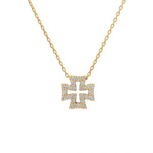 Yellow Gold Chained Cross with Diamonds