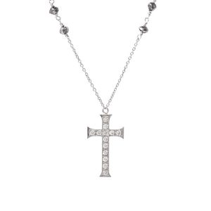 White Gold Necklace with Cross & Diamonds