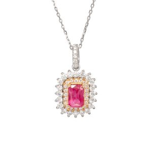 White Gold Pendant with Diamonds & Ruby