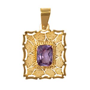 Handmade Pendant in Yellow Gold 9kt with Synthetic Amethyst