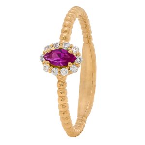 Yellow Gold 9kt Ring with Synthetic Ruby and Zirconia