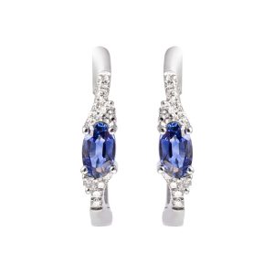 White Gold Earrings with Diamonds & Blue Sapphire