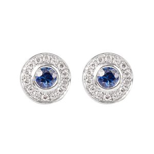 White Gold Earrings with Diamonds & Blue Sapphire