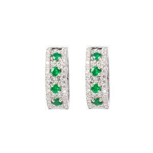 White Gold Earrings with Emerald & Diamonds
