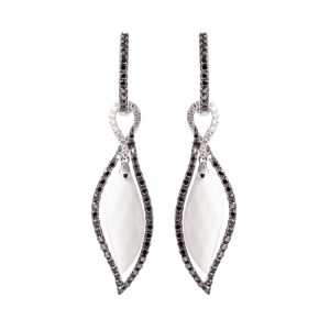 White Gold Earrings with Onyx, Black & White Diamonds