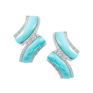 White Gold Earrings with Turquoise & Diamonds