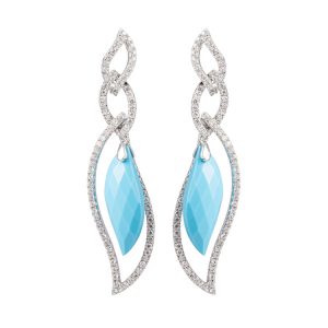 White Gold Earrings with Turquoise & Diamonds