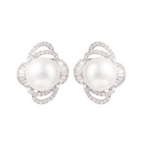 White Gold 18kt Earrings with Diamonds and Pearls