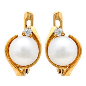 Yellow Gold 18kt Earrings with Diamonds and Pearls